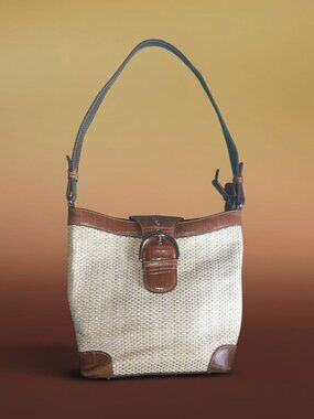 MC Marc Chantal Vintage Purse | Woven Straw & Faux Croc Tan Crossbody Bag